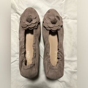 Restricted Taupe Flats with Floral Detail
